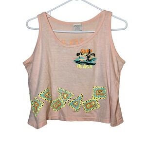 Players Sport Tank Top‎ M Peach Surf Beach Cropped Sleeveless 100% Cotton